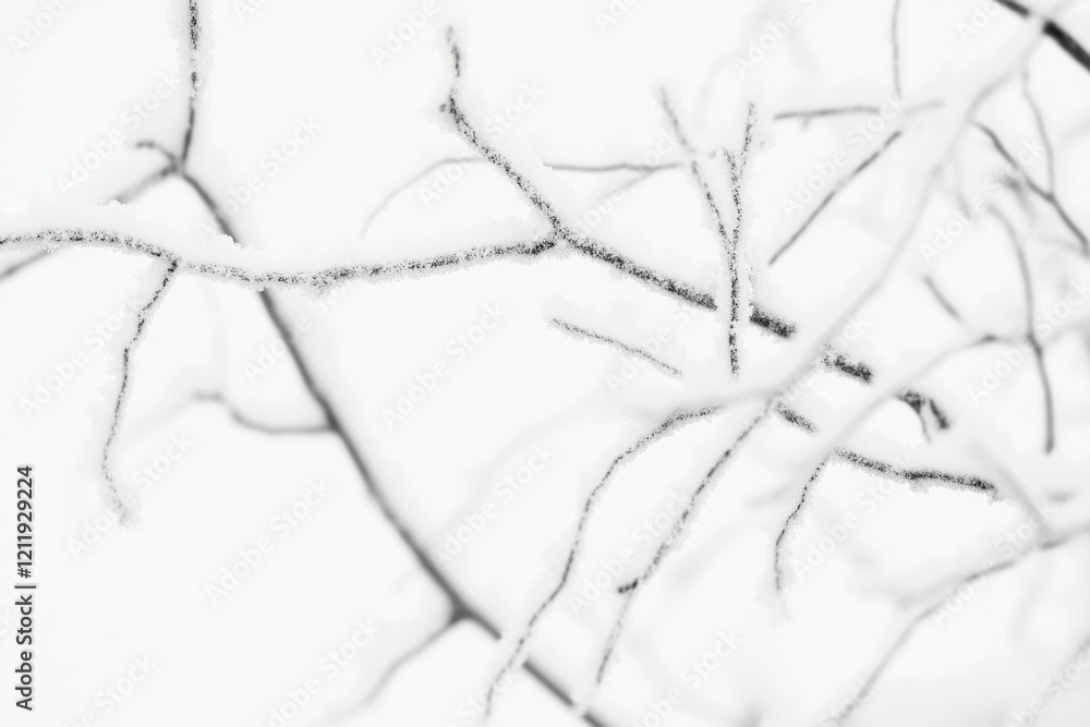 Poster a close-up shot of a tree branch covered in fresh snow, perfect for winter-themed projects