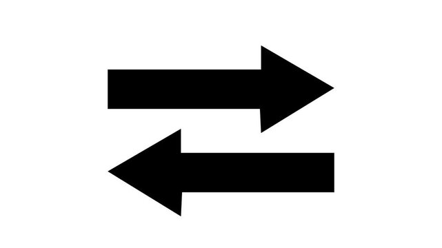 Left right directional black arrow animation. Arrow keys pointing left-right isolated on white background. Social media scroll arrow animation buttons