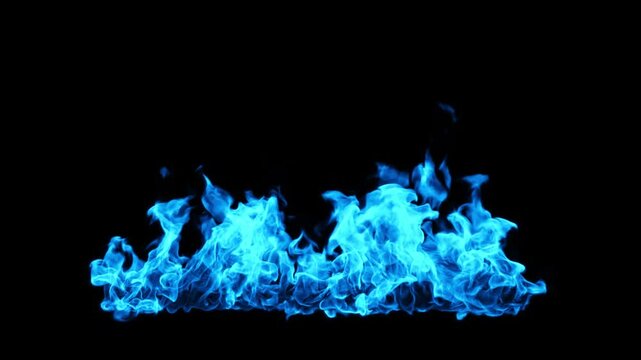 Blue flames fiery burning effect on black backgrounds rendering