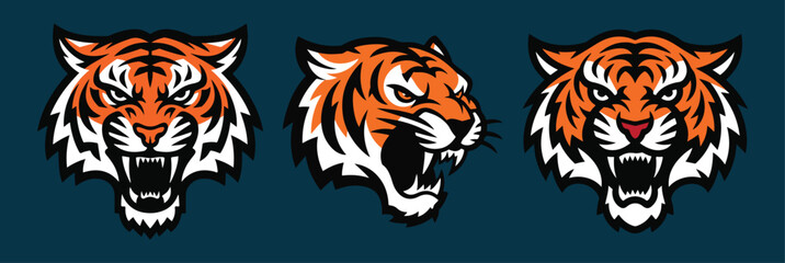 Tiger head, Tiger face vector, Tiger,  vector illustration of a fierce and roaring tiger head with bold, vibrant colors