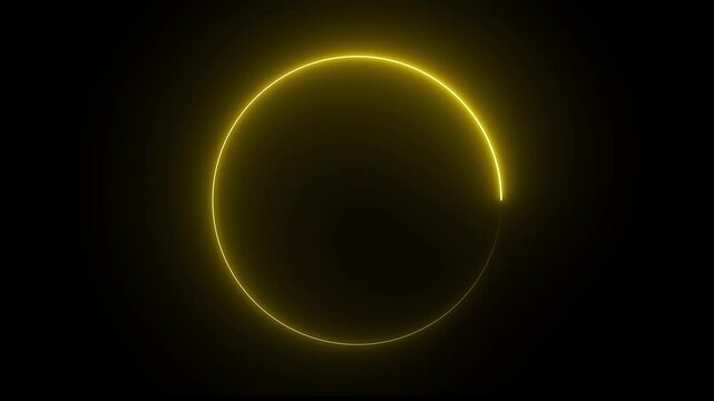 Abstract glowing yellow neon flickering circle background animation. Circle-shaped frame, fluorescent neon lights and blinking animation