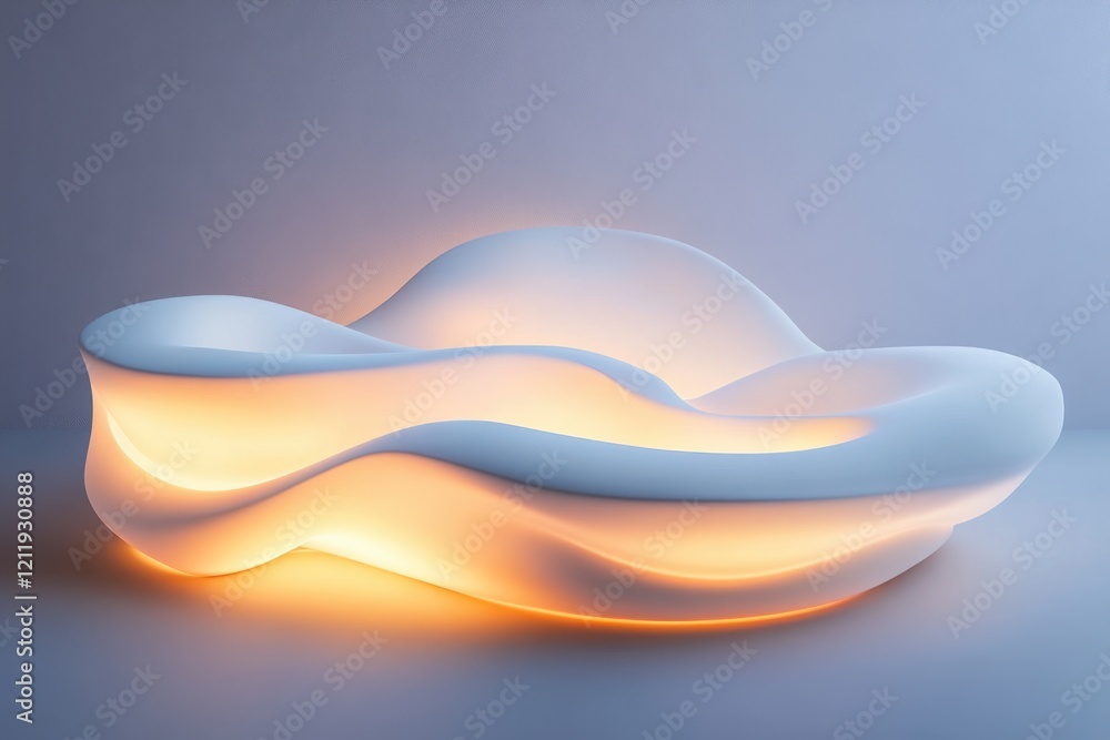 Poster unique modern sofa design with soft curves and warm illumination in a minimalist setting