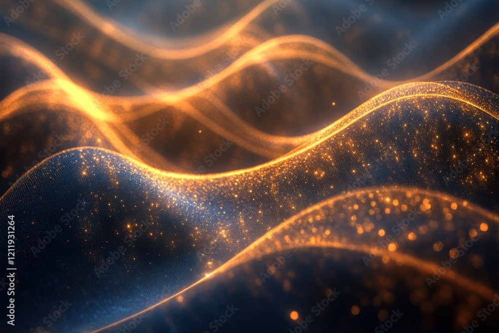Aufkleber golden waves of light create a mesmerizing pattern in a dark environment