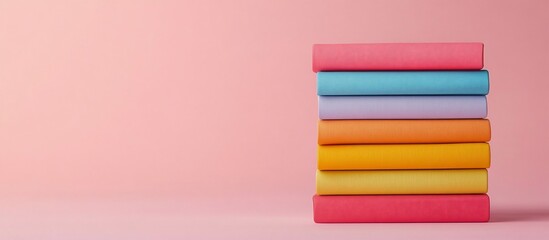 Pastel Book Stack on Pink Background: A Colorful Minimalist Still Life