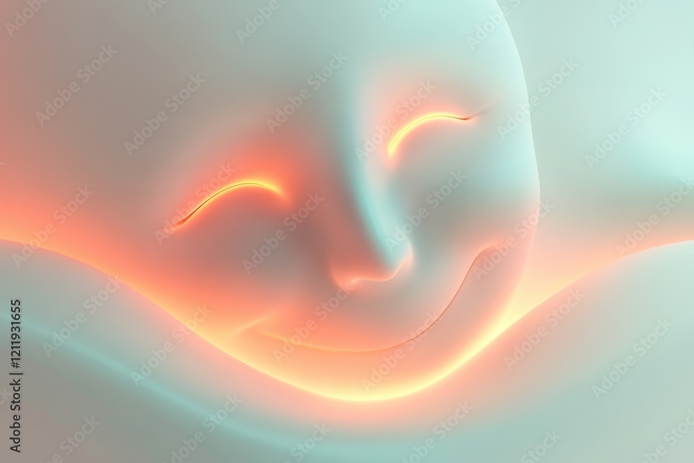 Poster abstract representation of a joyful face glowing softly in a serene atmosphere