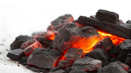 Piece of smoldering coal isolated on white
