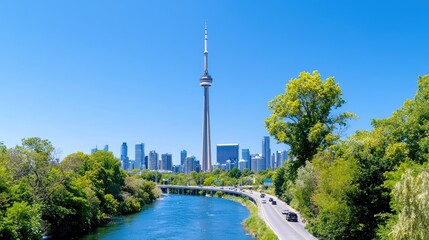 Obraz premium Toronto skyline, summer day, river, cityscape, travel postcard