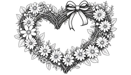Heart shaped floral wreath with bow design