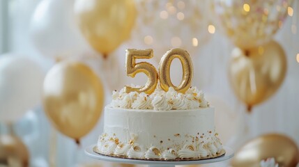 50th Birthday Celebration Cake with Golden Decorations
