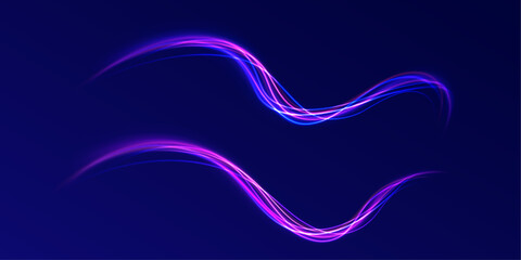 Electric car and city concept Hitech communication concept innovation background. Expressway, car headlight effect. Speed connection vector background. City road car light trails motion background.