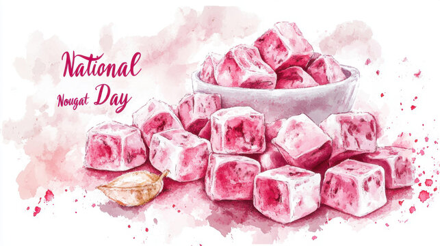 National Nougat Day National nougat day celebration with watercolor candy design for festive decor