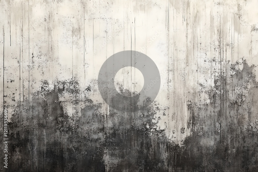 Fototapete an abstract painting with grayscale tones features bold circular patterns and textured vertical line