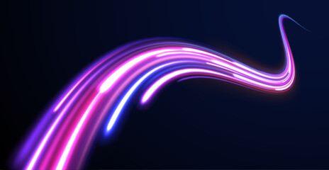 Futuristic dynamic motion technology. Neon color glowing lines background, Glowing wave swirl, impulse cable lines. High-speed light trails effect. Png, neon, line, blur, beam, ray, abstract, energy, 