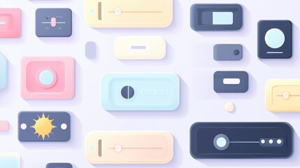 Abstract representation of retro minimalist control panels in soft pastel colors for modern ui design