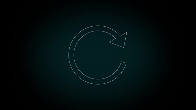 Colorful neon light glowing icon refresh arrow. Recycling looping animated symbol.