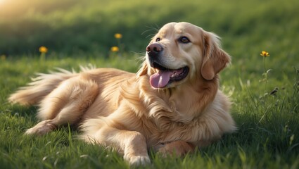 Obraz premium Golden Retriever in a Sunny Meadow: A Serene Canine Portrait