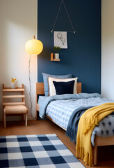 Modern cozy minimalist children's room featuring a cozy bed and comfort study Area