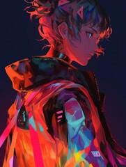 Cyberpunk Style Anime Girl Vibrant Colors Artistic Portrait