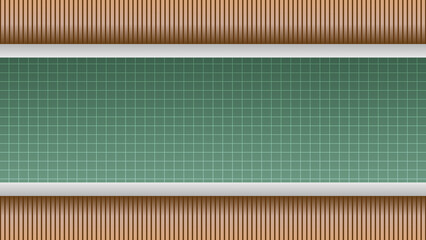 Empty Green Classroom Chalkboard with Wooden Panel Design in Background