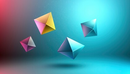 Colorful Tetrahedrons Float Against a Gradient Background
