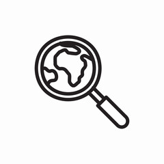 Global search world magnifier icon vector sign
