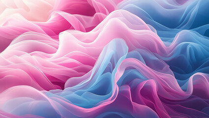 Fototapeta premium Abstract artwork featuring soft, layered waves of pink, blue, and purple tones. This smooth, flowing texture could be used as a background element.