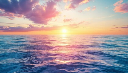 Obraz premium Serene Ocean Sunset with Pink Cloudscape