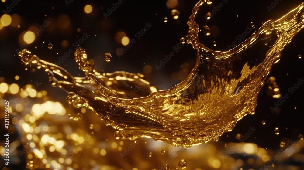 Poster A close-up of a golden splash of water on a black background, suitable for use in science or art projects