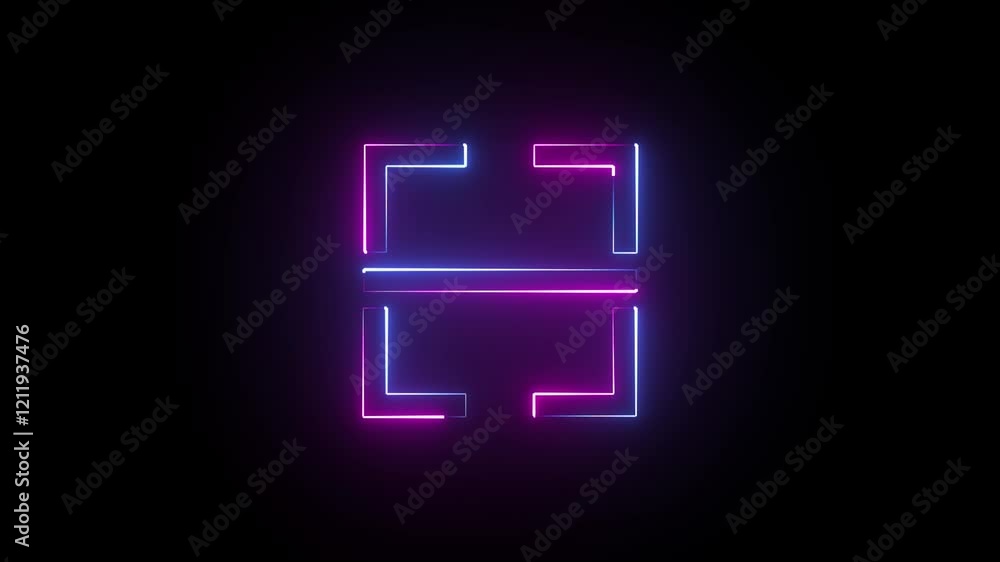 Poster glowing neon line qr scanner animation on black background. motion graphic animation.