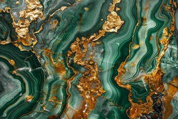 Naklejka premium Image of Emerald green dark marble pattern with golden veins. Texture for background usage