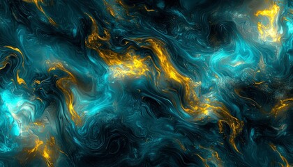 Obraz premium Abstract Swirling Teal And Gold Paint Texture