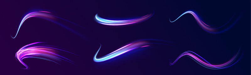 Neon stripes in the form of drill, turns and swirl. Speed of light concept background. Abstract background rotational border lines, png, effect, wave,neon,line.