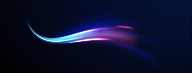 Horizontal speed lines connection vector background. Futuristic dynamic motion technology blue glowing lines air flow effect.  Racing cars dynamic flash effects city road with long exposure. 
