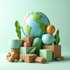 Sustainable Artistic Forms
Abstract eco-friendly shapes like wooden blocks, greenery, and textured stone integrated into a balanced composition Balloon Earth Elements