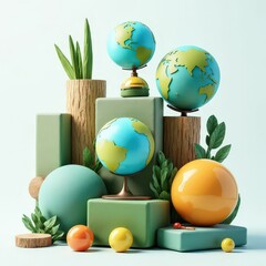 Sustainable Artistic Forms
Abstract eco-friendly shapes like wooden blocks, greenery, and textured stone integrated into a balanced composition Balloon Earth Elements