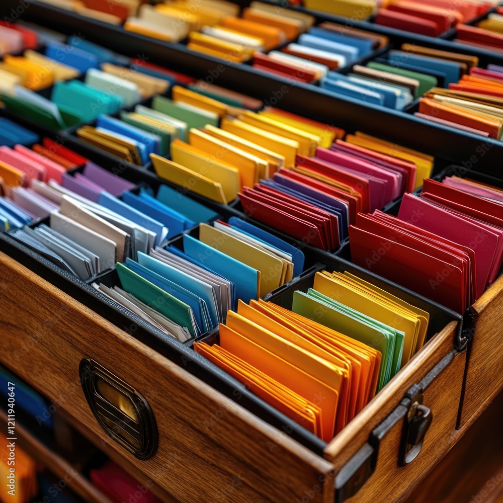 Aufkleber a colorful drawer filled with various folders for organization and storage