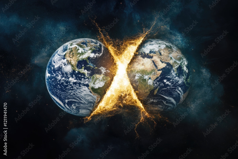 Aufkleber Image of the Earth with a split in half, showing its inner layers and composition
