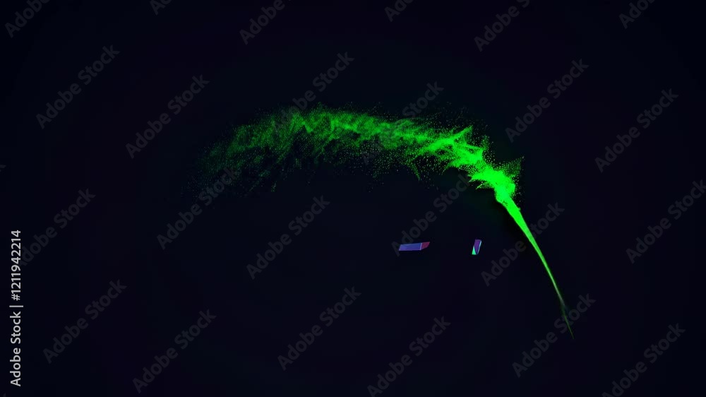 Fototapete Colorful shards of glass flying through a dark space, creating a dynamic visual spectacle in bright greens