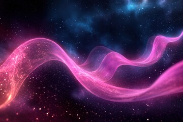 Fototapeta premium Colorful abstract waves of light move gracefully through a dark cosmic background