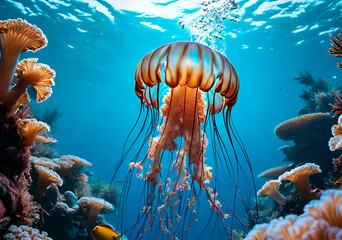 coral reef in the blue sea