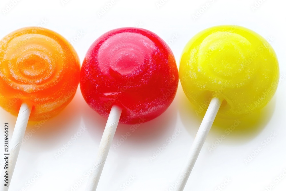 Poster Three colorful lollipops stacked on top of each other, ideal for illustrations or design concepts
