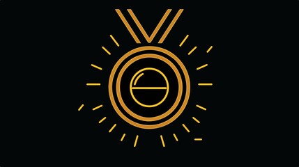 Fototapeta premium Gold Medal with Ribbon Flat Vector Icon for Sports Apps