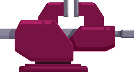 Fototapeta premium Purple bench vise securely clamping a metal rod, showcasing its strength and utility in various workshop and industrial settings