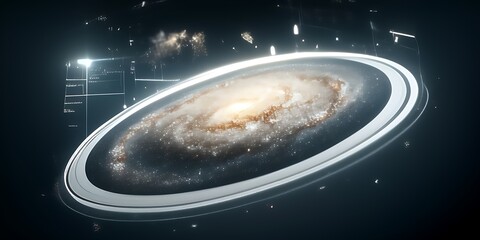 Spiral galaxy displayed on futuristic interface.