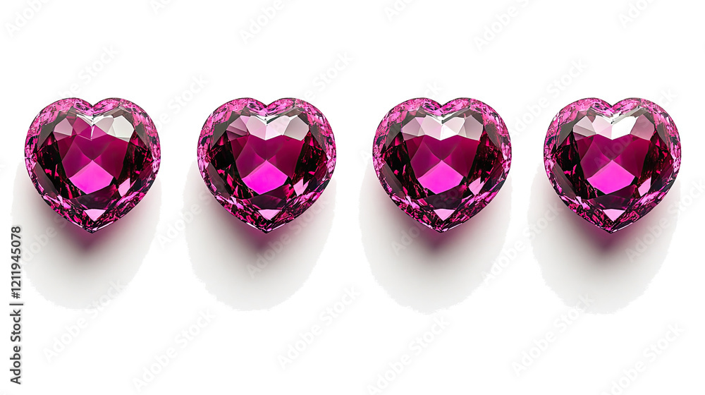 Poster elegant ruby heart stones on transparent background generative ai