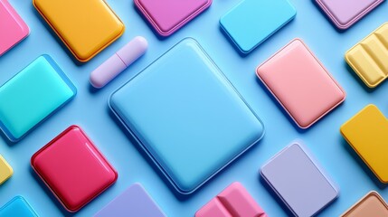 abstract colorful card composition on blue background, mock up, template