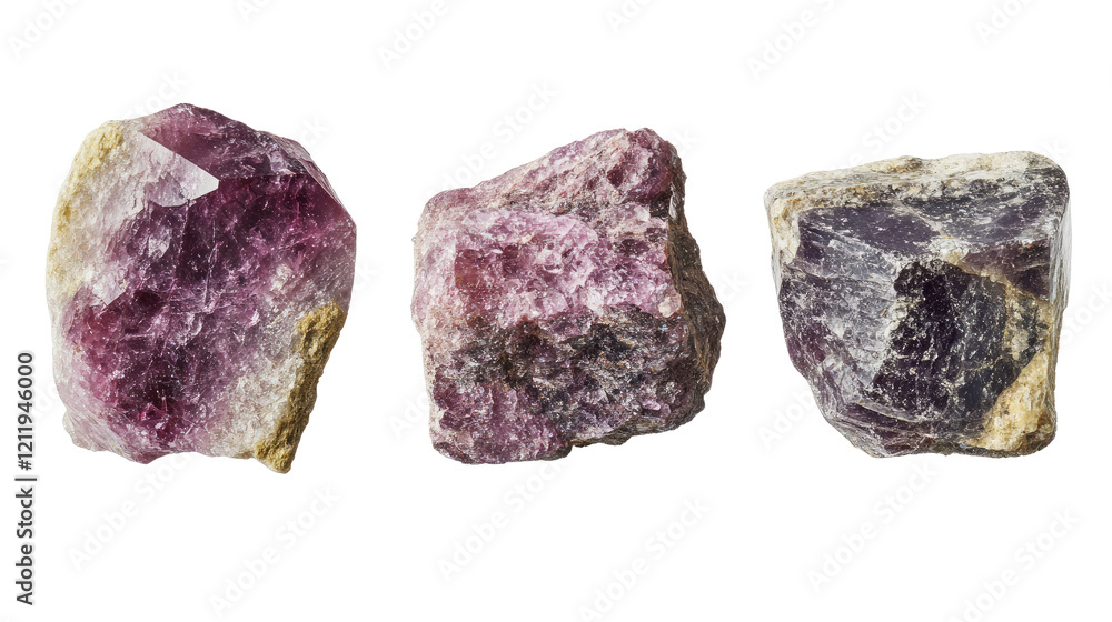 Poster collection of ruby stones on a transparent background generative ai