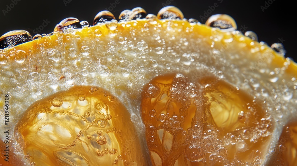 Aufkleber fresh grapefruit slice with bubbles and texture in a macro close-up capturing vibrant colors and jui