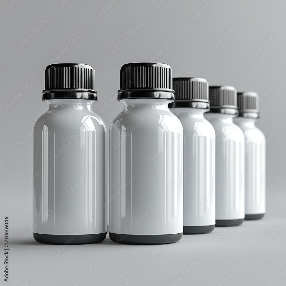 Poster a collection of white bottles lined up side by side