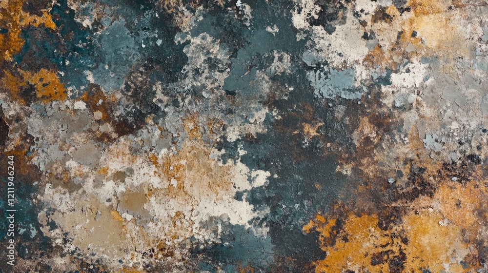 Poster rustic metal wall texture abstract background with peeling paint and corrosion patterns showcasing w